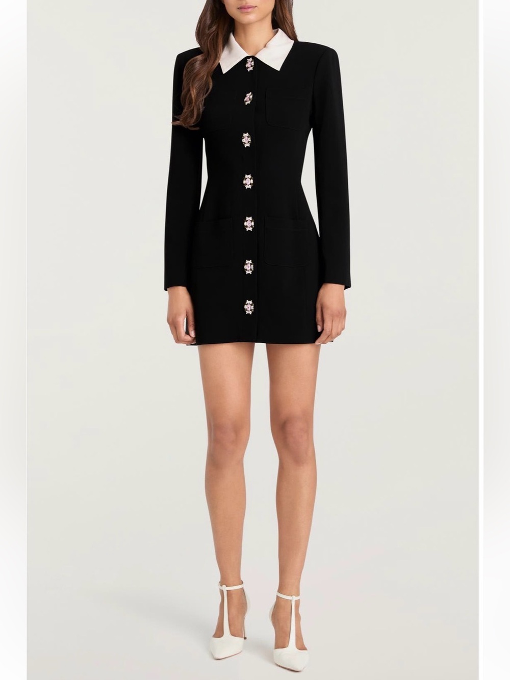 Cinq A Sept Sheryl Long Sleeve Crystal Button Mini Dress